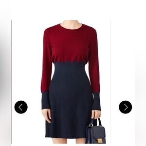 Tory Burch Jeanne Sweater Dress – Burgundy & Navy Colorblock Knit – Classic Fit